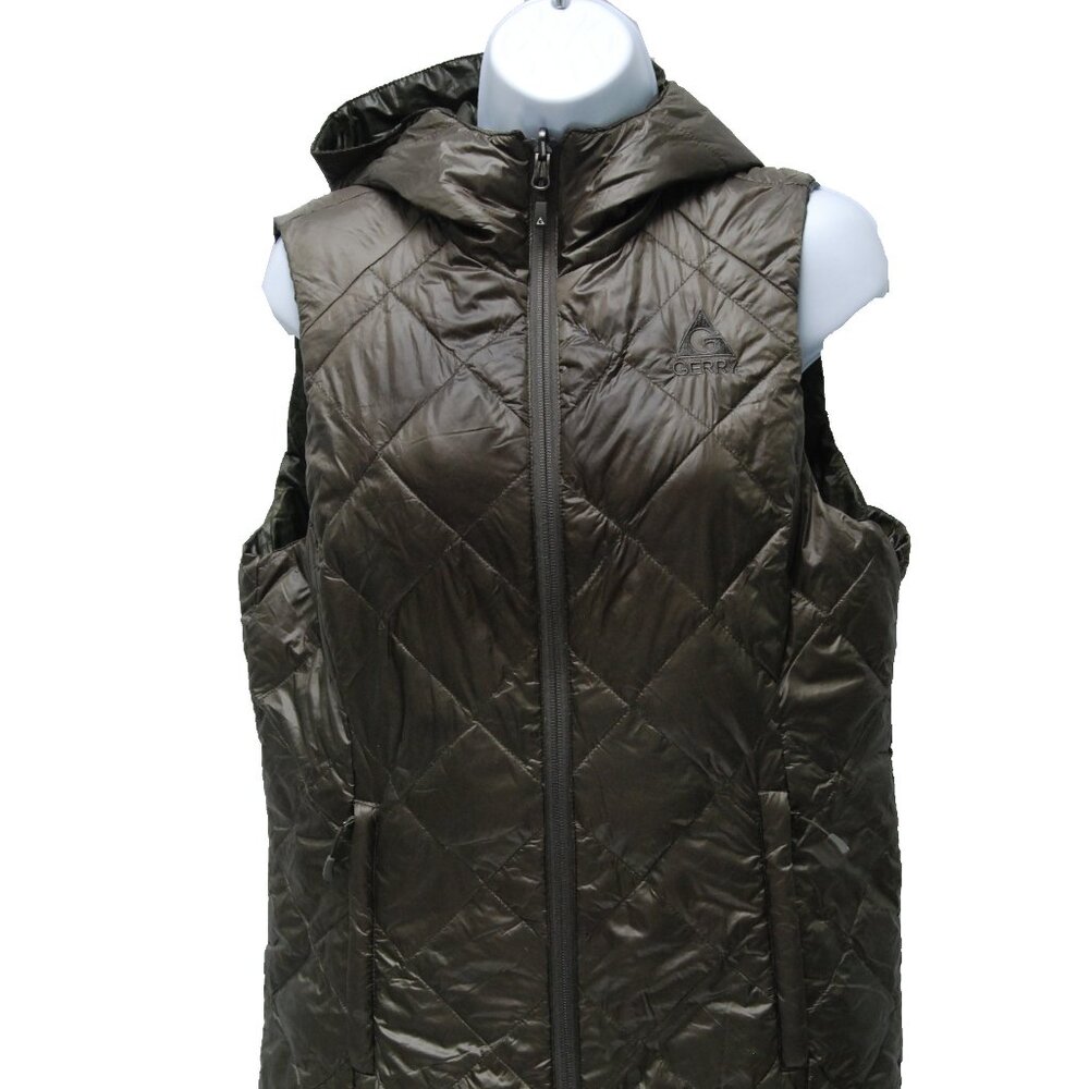 Gerry Women's Reversible Packable Hooded Down Puffer Vest, Dark Olive, M